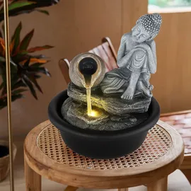 GLOBO Zimmerbrunnen Buddha Wasserfall Springbrunnen Deko LED-Licht H 19 cm Grau