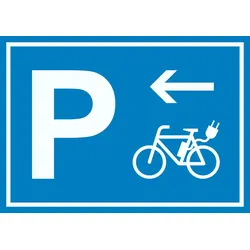 E-Bike Elektrorad Parkplatz mit Richtungspfeil links Schild waagerecht A6 Rückseite selbstklebend