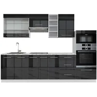 Vicco Küchenzeile Anthrazit Hochglanz/Weiß 280 cm, AP Marmor