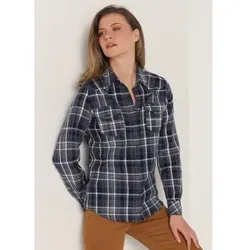 Lois Jeans für Damen. 431182397 Jeanshemd mit mehrfarbigen Karos (M), Lässig, Baumwolle, Langarm, Marine
