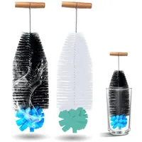 FontFable 2Pcs Flaschenbürste, 35cm Länge mit Ergonomischem Griff, Schwarzen Borsten & Blauem Schwamm, Flaschenbürste kompatibel mit Sodastream Glasflasche, Reinigt Effektiv und Schont die Flaschen