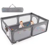 Costway - Baby Laufstall Mit 50 Bällen & 2 Türen, Laufgitter Mit Seitentasche, Atmungsaktivem Netz & Reißverschluss, Laufgitterzelt Für Säuglinge & Kleinkinder, 205 X 147cm(dunkelgrau, Ohne Matratze)