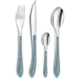 Amefa Bistro 1-2-3, Tafelbesteck für 6 Personen, 18/0 Edelstahl mit Kunststoffgriff in Trendfarbe, denimblau, 24-teilig