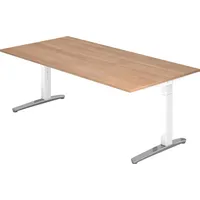 Hammerbacher Schreibtisch C-Fuß 200x100cm Nussbaum / Weiß-Alu poliert