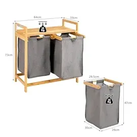 Costway Wäschekorb 2 Fächer, mit Ablage, Waeschesammler ausziehbar,