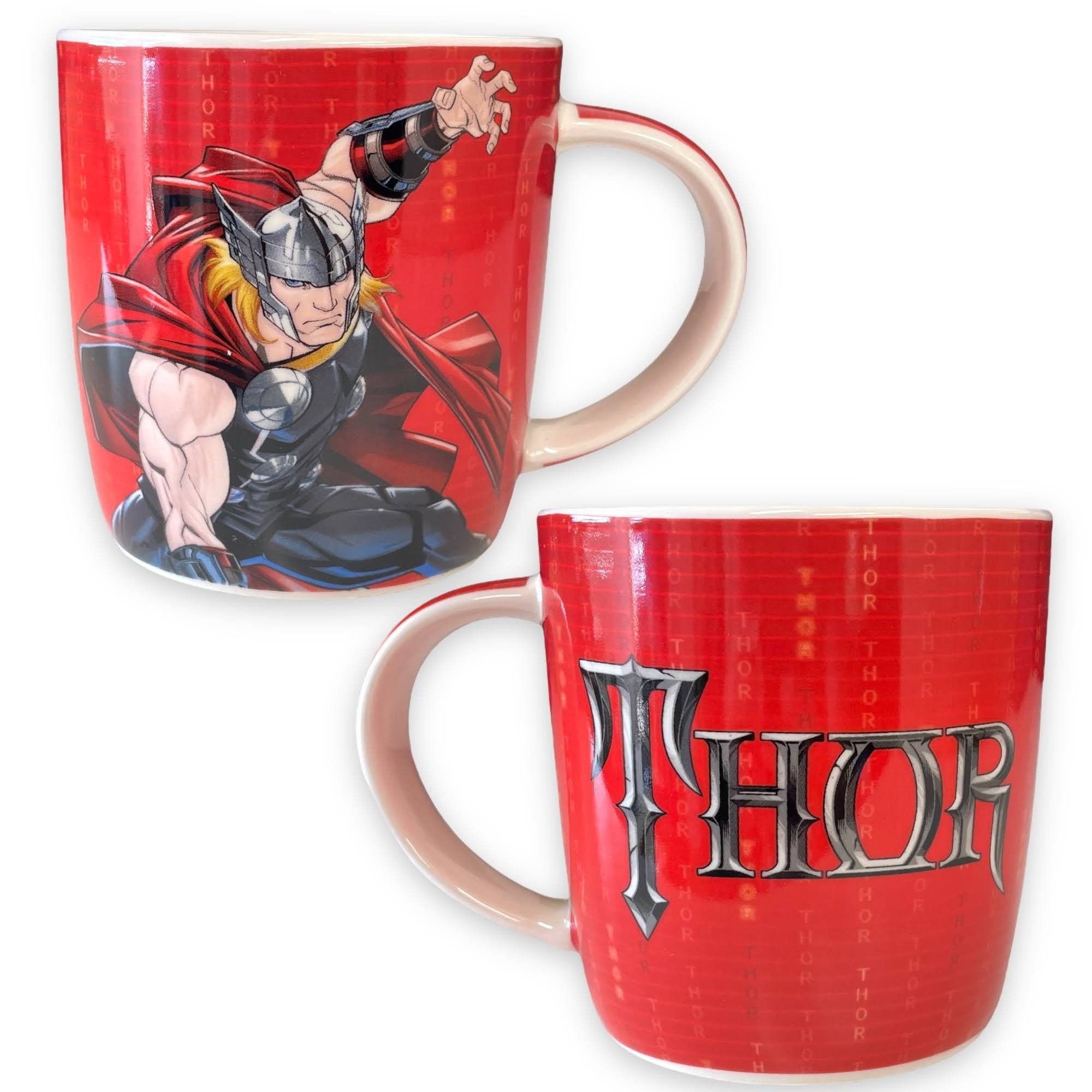 Caribou Living Marvel Thor God of Thunder rote Porzellantassen, 380 ml, für heiße Getränke, Tee, Kaffee, heiße Schokolade, 2 Tassen