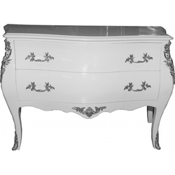 Casa Padrino Barock Kommode Weiss 120 cm mit silbernen Metallapplikationen