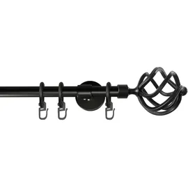 garesa schönes fürs fenster Garesa Gardinenstange Rustika Ø 16mm, 1-läufig, Schwarz I Rustikale Vorhangstange aus Metall inkl. Ringe + Faltenlegehaken I Mit Endknopf Korb I 220cm