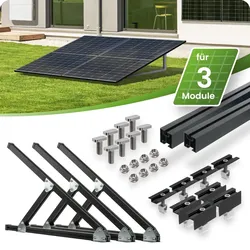 SCHWARZES Flachdach- und Wand Montageset für 3 Module senkrechte Montage Photovo...