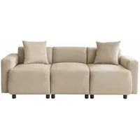 SeedWave Sofa 3-Sitzer großes Sofa, Chenille-Stoff Polstersofa mit Wurfkissen, Beige, 211cm breites,Extra großer Sitze,Big Sofa Für das Wohnzimmer beige