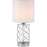 ETC Shop Tischlampe Schlafzimmer weiß Nachttischlampe Modern Tischleuchte silberner Fuß, Textilschirm Stahl, 1x E14 Fassung, DxH 18x35 cm