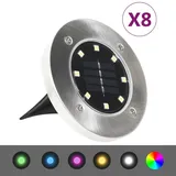 vidaXL Solarleuchte Edelstahl 8 Stk. LED RGB-Lichtfarbe silber