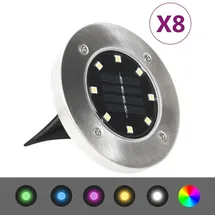 vidaXL Solarleuchte Edelstahl 8 Stk. LED RGB-Lichtfarbe silber