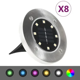 vidaXL Solarleuchte Edelstahl 8 Stk. LED RGB-Lichtfarbe silber