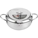 Tempura Fritteuse, 3.4 L Fritteusentopf Edelstahl im Japanischen Stil Mini Bratentopf Frittierpfanne mit Thermometer und Öltropfablage für Gasherd, Induktionsherd (L-24cm)