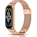 ToVioc Armband Kompatibel mit Xiaomi Mi Band 8, Herren & Damen Mesh Gewebte Edelstahl Metall, Uhrenarmband Ersatzband für Xiaomi Smart Band 8 - Roségold