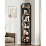 CHOEZON Eckregal stehend mit 6 Ebenen, industrielles Bücherregal, freistehender Ausstellungsständer, Eckregal Bad, 181 cm Höhe, Pflanzenständer, für Schlafzimmer, Rustikales Braun und Schwarz DTCJ11BF