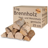 Brennholz Gemischt Kaminholz 5 kg Buche Eiche Birke Kiefer Fichte Holz Für Ofen und Kamin Kaminofen Feuerschale Grill Feuerholz 25 cm Wood Kammergetrocknet Flameup