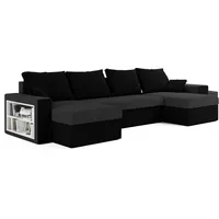 ALTDECOR Ecksofa mit Schlaffunktion und Bettkasten, Polstercouch in U-Form, rückenecht gepolstert, ideal als Gästebett - BOSTI - 327x140x90cm Grau/Schwarz