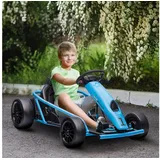 Homcom Kinder Elektro Gokart 12 V 6-13km/h Drift Kart mit Langsamem Start, Musik, Hupe Blau