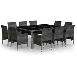 vidaXL 11-tlg. Garten-Essgruppe Poly Rattan Grau