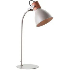 Lightbox Tischlampe 52 cm Höhe - skandinavische Tischleuchte aus Kautschukbaum mit schwenkbarem Kopf - Schalter - E27 Fassung - max. 40 W - aus Metall/Holz - in taupe/braun