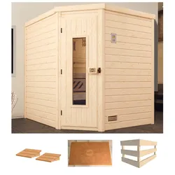 Sauna WEKA "Turku Eck 1", beige (natur), ohne Ofen, (ohne Ofen), Saunen, ohne Ofen