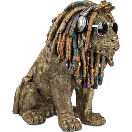 Formano Dekofigur Löwe 36cm – handbemalte Skulptur mit Dreadlocks und Kopfhörern - Schwarz