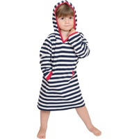 Kinderbademantel 8017, Wewo fashion, für Mädchen & Jungen, Badekleid, gestreift, mit Kapuze & Känguru-Tasche blau 116