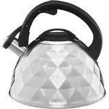 Wasserkessel mit Pfeife Wasserkocher Teekessel Edelstahl Induktion 2,5 L silber