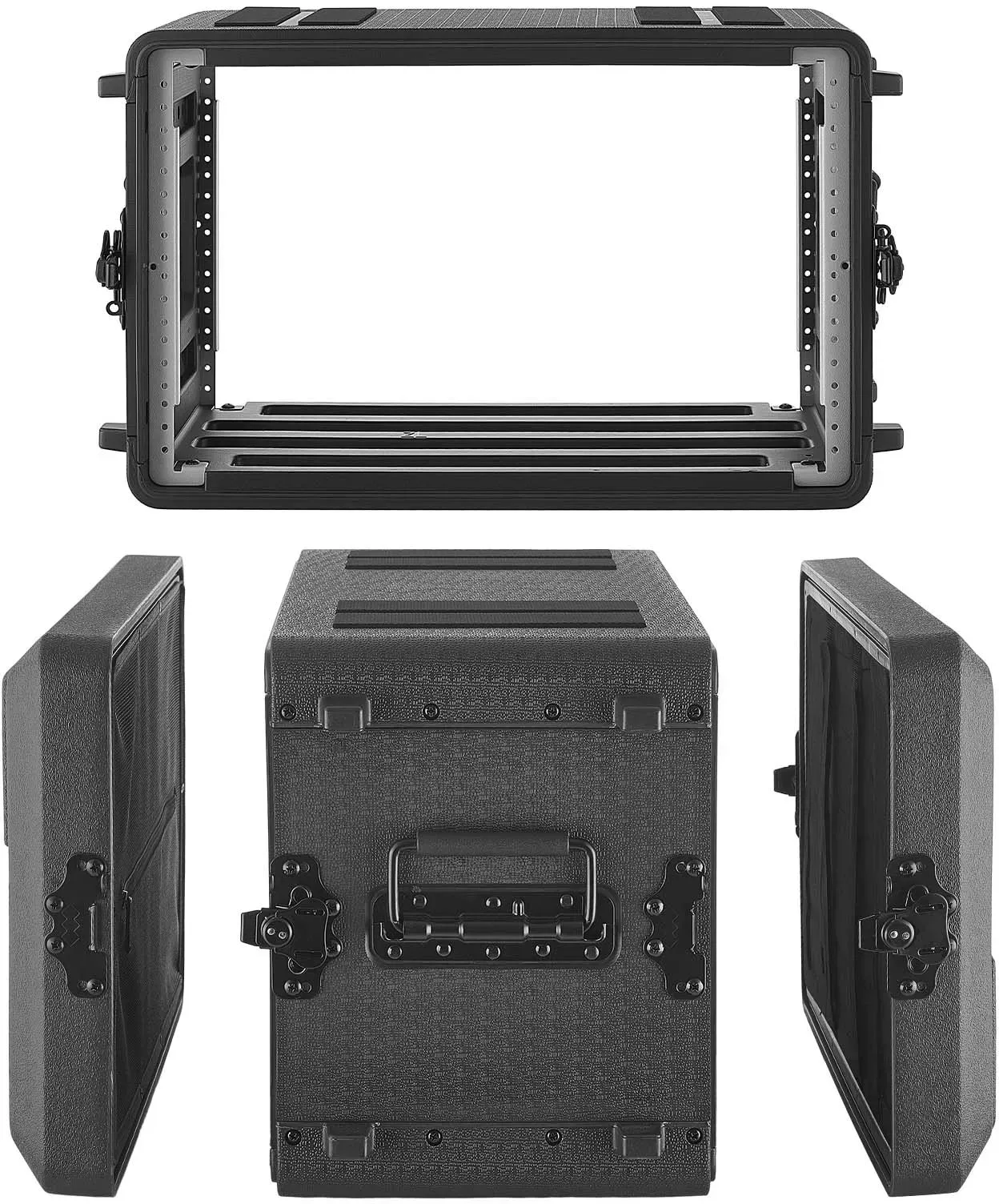 VEVOR 6U Rack Koffer 26 cm Tiefe, Rackcase 22 cm Innentiefe, Rackmount-Flightcase mit Mikrofonfach, Polyethylen-Konstruktion, Versenkten Verschlüssen, für Verstärker, Prozessoren, Controller