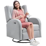 Vevor Elektrischer Ruhesessel mit Drehfunktion & Gleitfunktion, 113,4 kg Tragkraft, Drehsessel mit Gleitfunktion & Einstellbarem Winkel, mit Polyesteroberfläche für Wohnzimmer, Schlafzimmer, Hellgrau