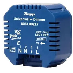 Kopp 801300217 Funk-Empfänger: Universal-Dimmer 2-Draht/1-Kanal, 7-200W/VA, LED 7-100W, Farbe: blau