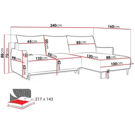 Mirjan24 Ecksofa Santi L, Eckcouch mit Bettkasten und Schlaffunktion, Schwarz Metallfüße, Aufklappmechanismus (Farbe: Velo 621) - Beige