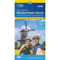 ADFC-Regionalkarte Niederrhein Nord, 1:75.000, mit Tagestourenvorschlägen, reiß-