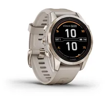 Garmin fenix 7S Pro Sapphire Solar beige/softgold mit Silikonarmband hellgrau