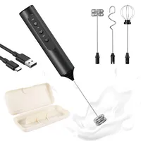 Milchaufschäumer Elektrisch 3-in-1 Set mit Tragbarem Aufbewahrungsetui, Wiederaufladbarer Milchschäumer, 3 Einstellbare Geschwindigkeiten, Lebensmittelecht, Abnehmbare Aufsätze für Kaffee, Cappuccino