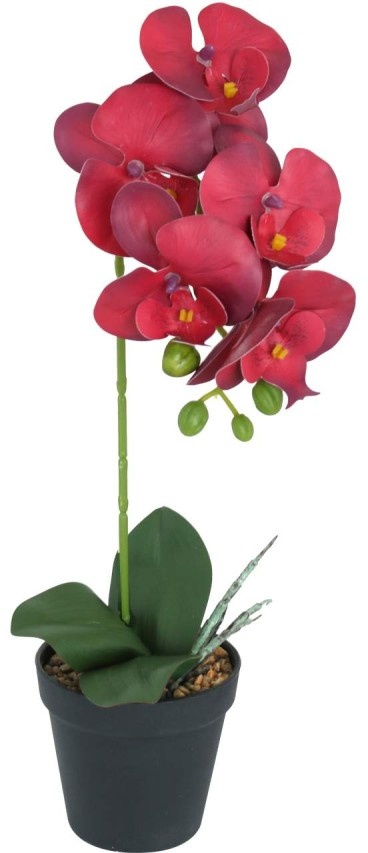 Künstliche Orchidee Rubinrot Lila im Topf Höhe 40 cm Kunstblume Pflanze