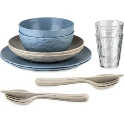 Kombiservice KOZIOL "CLUB SET SKAGEN", blau (nature desert sand, nature flower blau), 10 tlg., Kunststoff, Geschirr-Sets, spülmaschinengeeignet, melaminfrei, CO2 neutrale Produktion