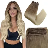 Easyouth Tressen Echthaar Balayage Weave on Tressen Farbe Aschbraun Mix Platinblond 50 cm 100g Brazilian Sew in Echthaar Weft Tressen #8/60