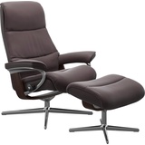 Stressless Stressless® Relaxsessel »View«, (Set, Relaxsessel mit Hocker), mit Hocker, mit Cross Base, Größe S, M & L, Holzakzent Braun, rot