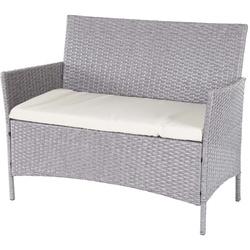 Poly-Rattan Gartenbank Hamar, Sitzbank Bank ~ grau, Kissen creme
