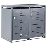 BELIANI Mülltonnenbox Dunkelgrau Stahl Abschließbar für 2 Tonnen 240 Liter mit Tür Deckelhalter Kette Gasdruckfeder Modern Doppel-Mülltonnenab... - Grau