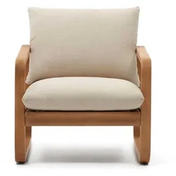 Lounge Sessel mit Auflagen aus Eukalyptusholz Webstoff