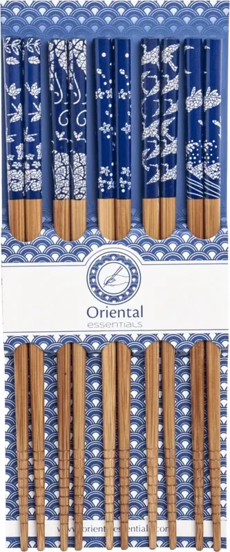 Oriental Essentials 5 Paar - Bambus-Essstäbchen - Lackfrei Rutschfest Antifungal - Blau - 22,5 cm