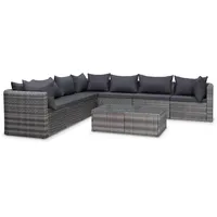 vidaXL Polyrattan Lounge-Set 8-tlg. inkl. Kissen grau 44157