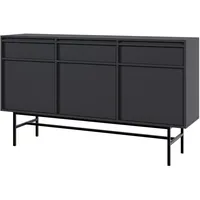 Selsey Sideboard 3-türig mit 3 Schubladen, Schwarz mit Metallgestell,