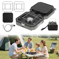 Jiubiaz Tragbarer Campingkocher Gas, 2-flammig, Mit Grillplatte Und Verchromten Rosten, Sicherheitsabschaltung, Outdoor Gaskocher Für Camping, Garten Und Reise