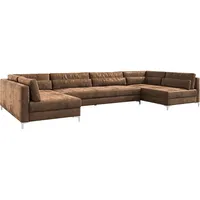 DeLife Wohnlandschaft Elio XL 400x185 cm Lederimitat Vintage Braun Antik, Wohnlandschaften