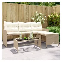 vidaXL Gartensofa in L-Form mit Tisch und Kissen Beige Poly Rattan